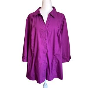 LANE BRYANT Plus Size 26 Button Up Fitted Purple Work Dress Shirt women
